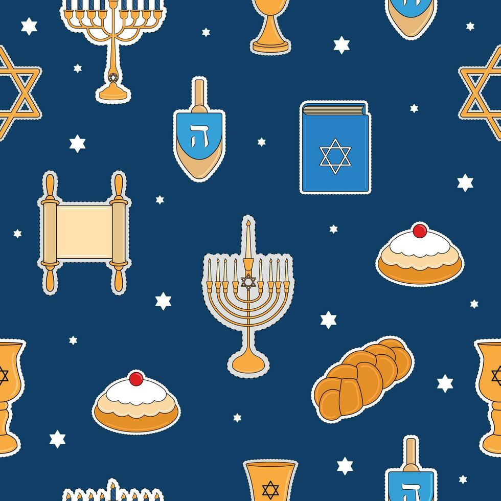 Hanukkah icons Colored pattern background Vector