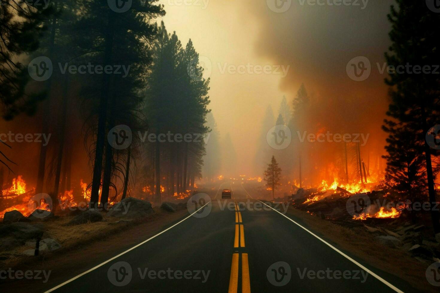 wildfire forest fire Engulfs Woods Fire Spreads Wildly AI Generated photo