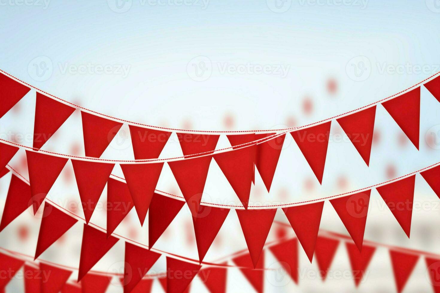 AI generated Vibrant red and white bunting festively hanging with triangular flags for celebrations. AI Generated photo