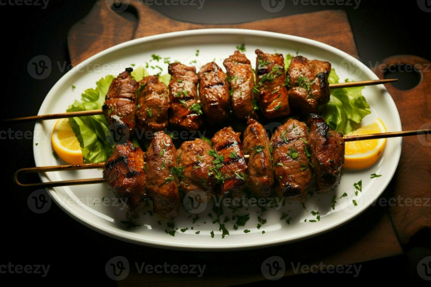 Juicy skewered seekh kababs a mouthwatering blend of spices and grilled goodness AI Generated photo