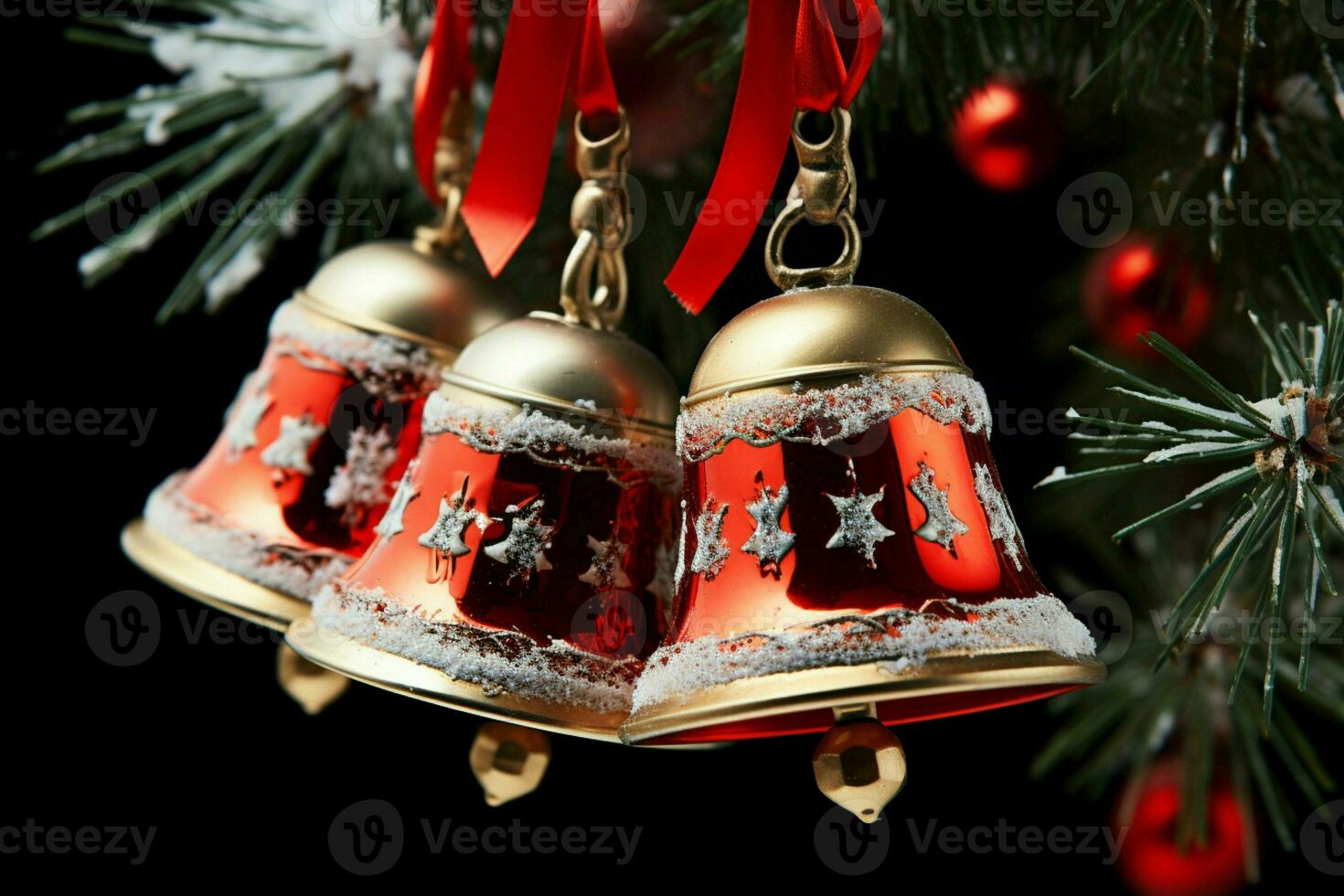 AI generated Shiny Christmas bell jingle bells ringing, spreading holiday cheer with festive joy AI Generated photo