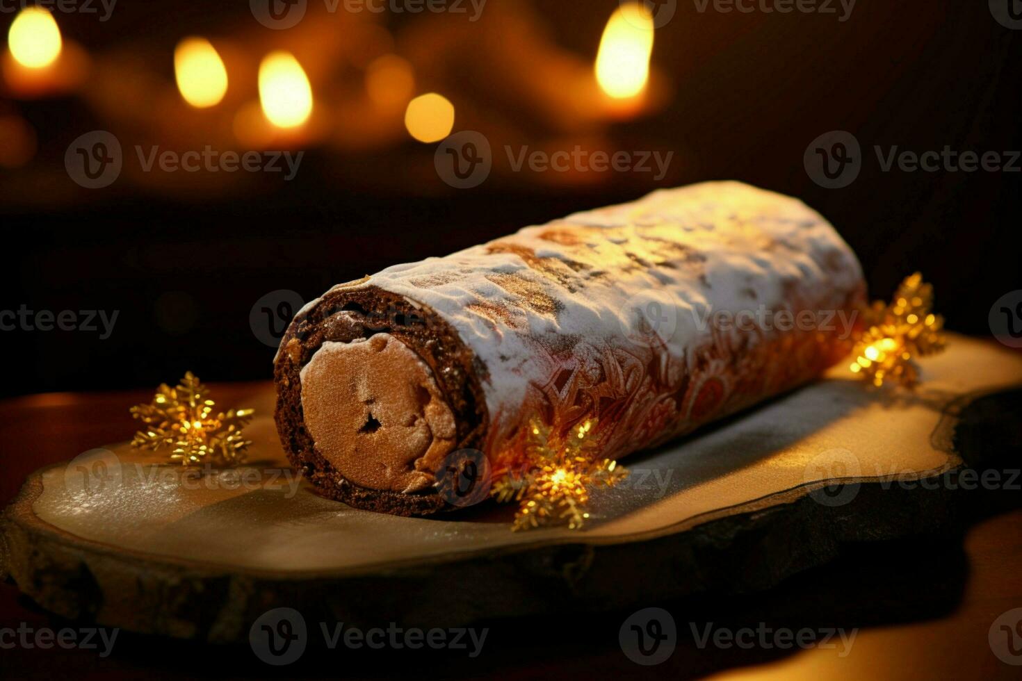 AI generated Classic Yule log a festive treat Christmas cake rolled and adorned for a delightful celebration AI Generated photo