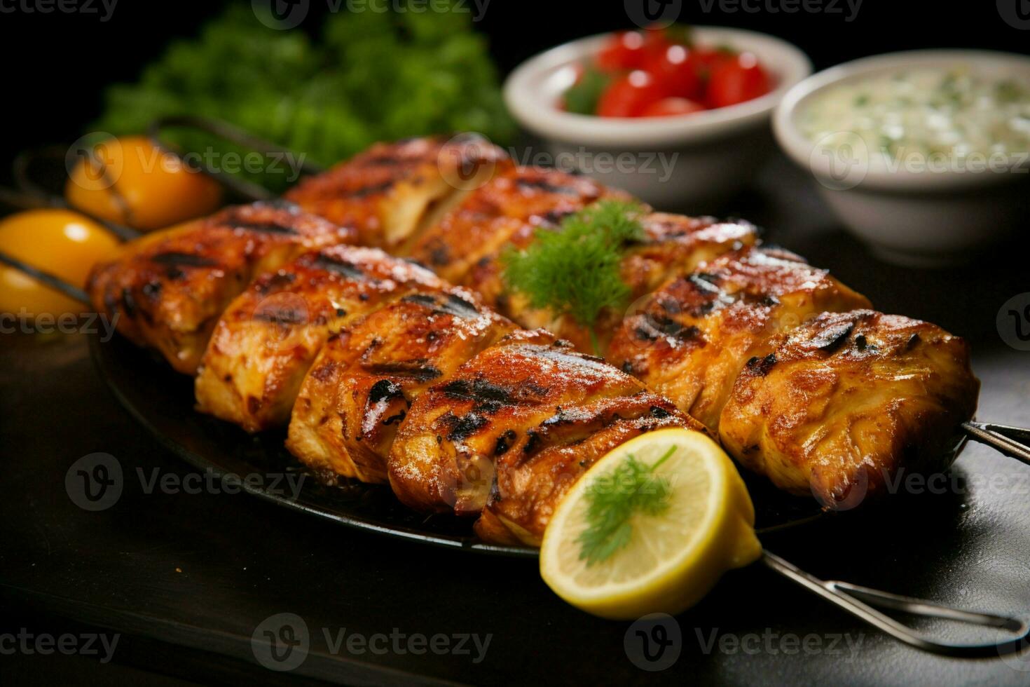 Juicy skewered seekh kababs a mouthwatering blend of spices and grilled goodness AI Generated photo