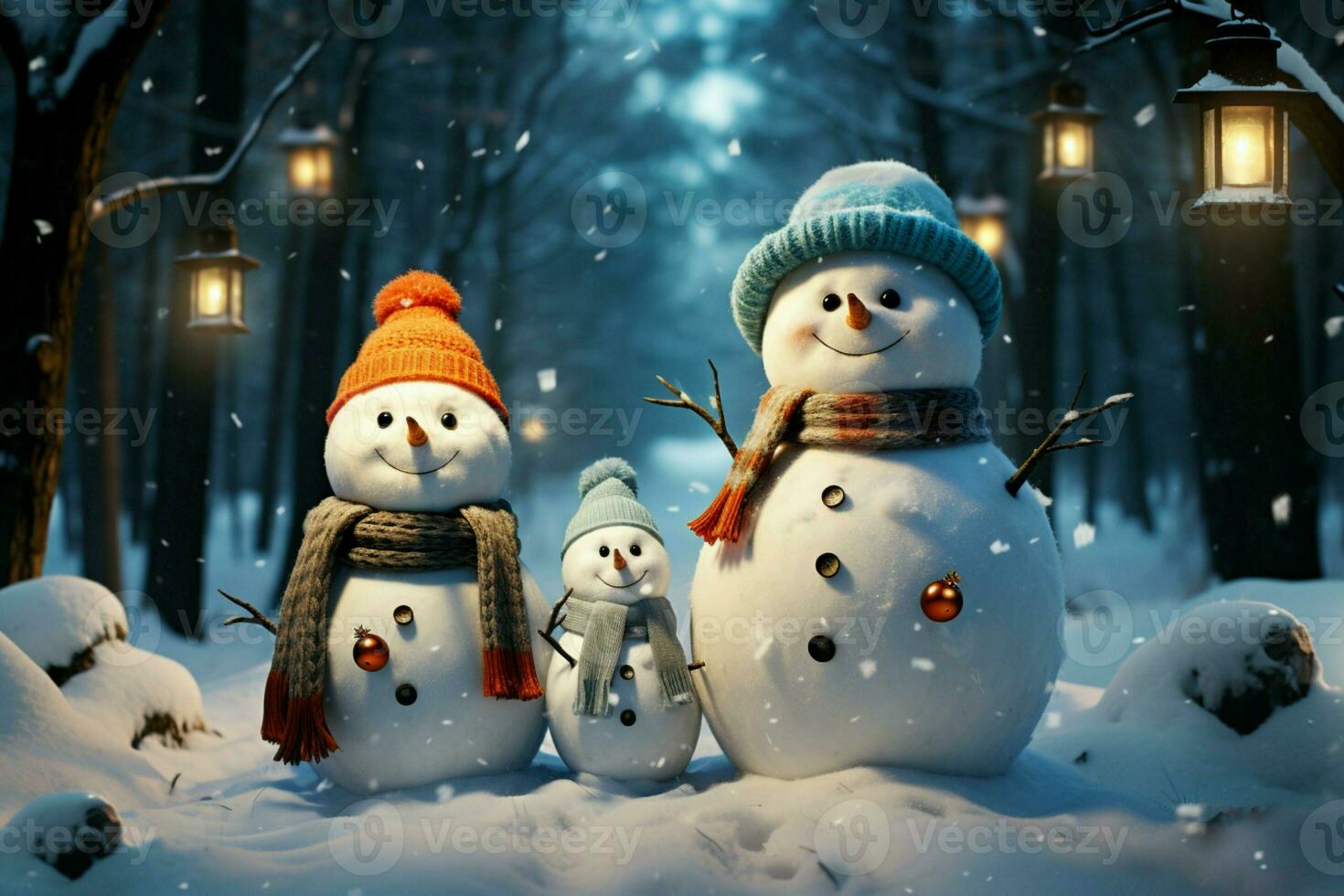 AI generated Charming snowman heralds Christmas celebration holiday cheer AI Generated photo