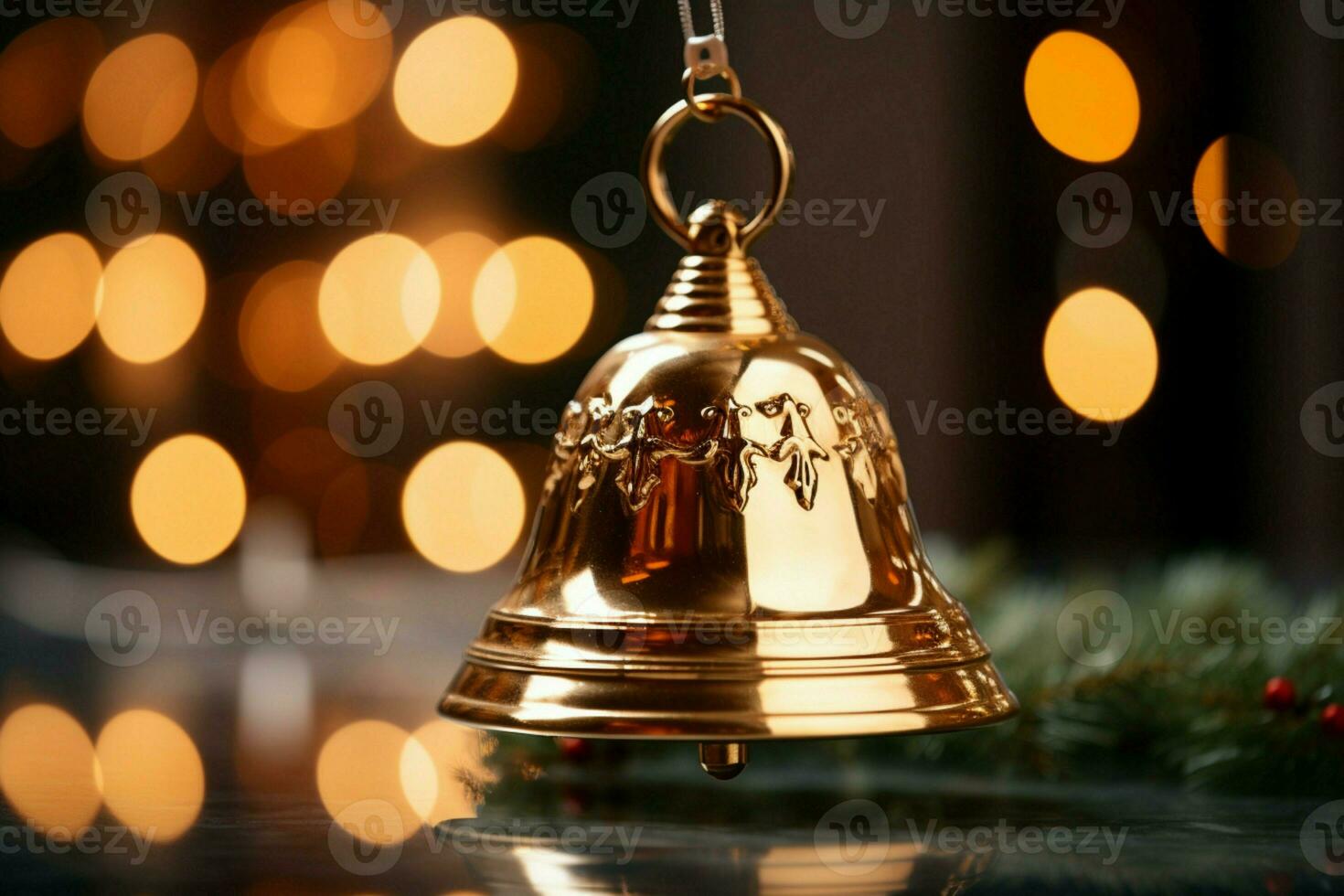 AI generated Shiny Christmas bell jingle bells ringing, spreading holiday cheer with festive joy AI Generated photo