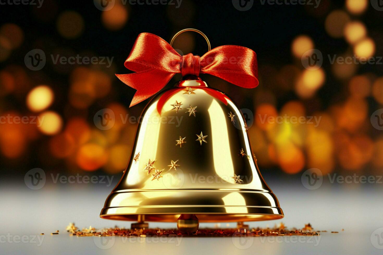 AI generated Shiny Christmas bell jingle bells ringing, spreading holiday cheer with festive joy AI Generated photo