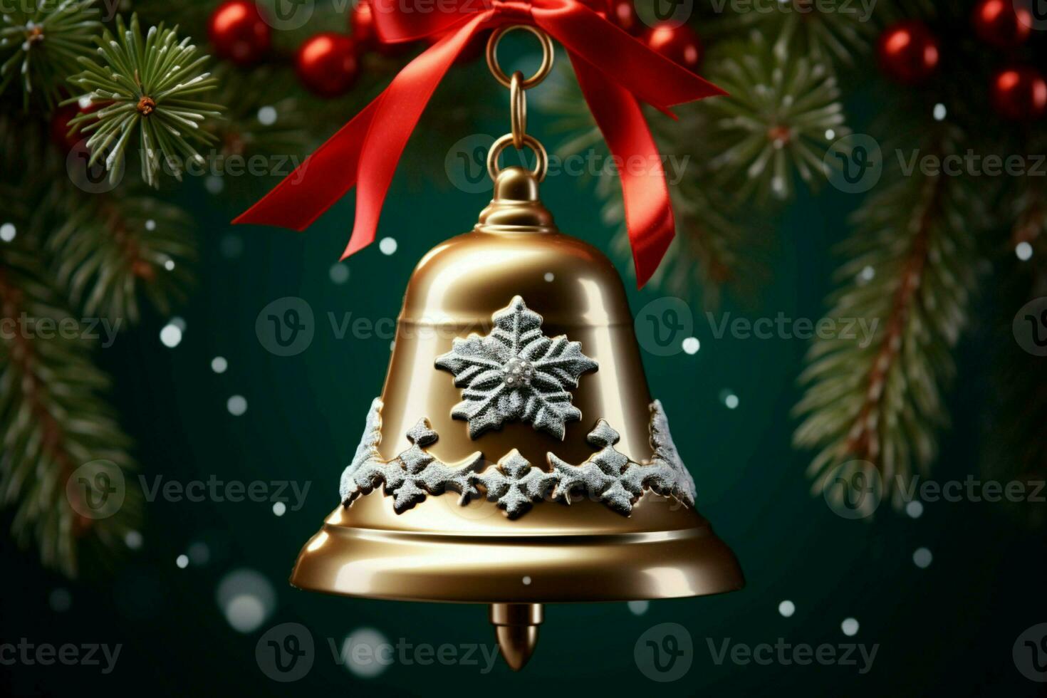 AI generated Shiny Christmas bell jingle bells ringing, spreading holiday cheer with festive joy AI Generated photo