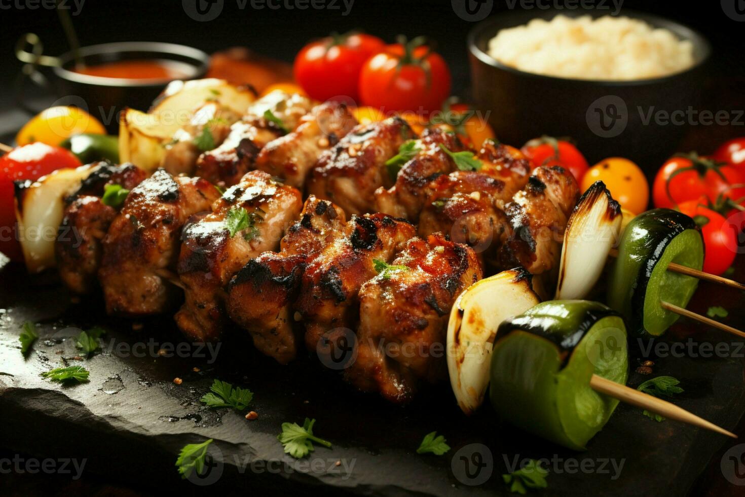 Juicy skewered seekh kababs a mouthwatering blend of spices and grilled goodness AI Generated photo