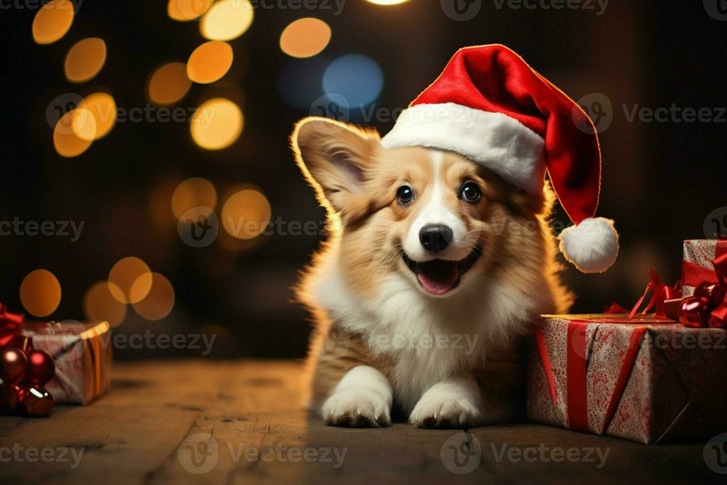 AI generated Christmas festivities with a lovable dog celebrating with festive decorations and holiday joy AI Generated photo