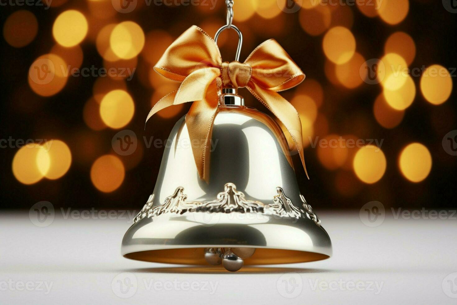 AI generated Shiny Christmas bell jingle bells ringing, spreading holiday cheer with festive joy AI Generated photo