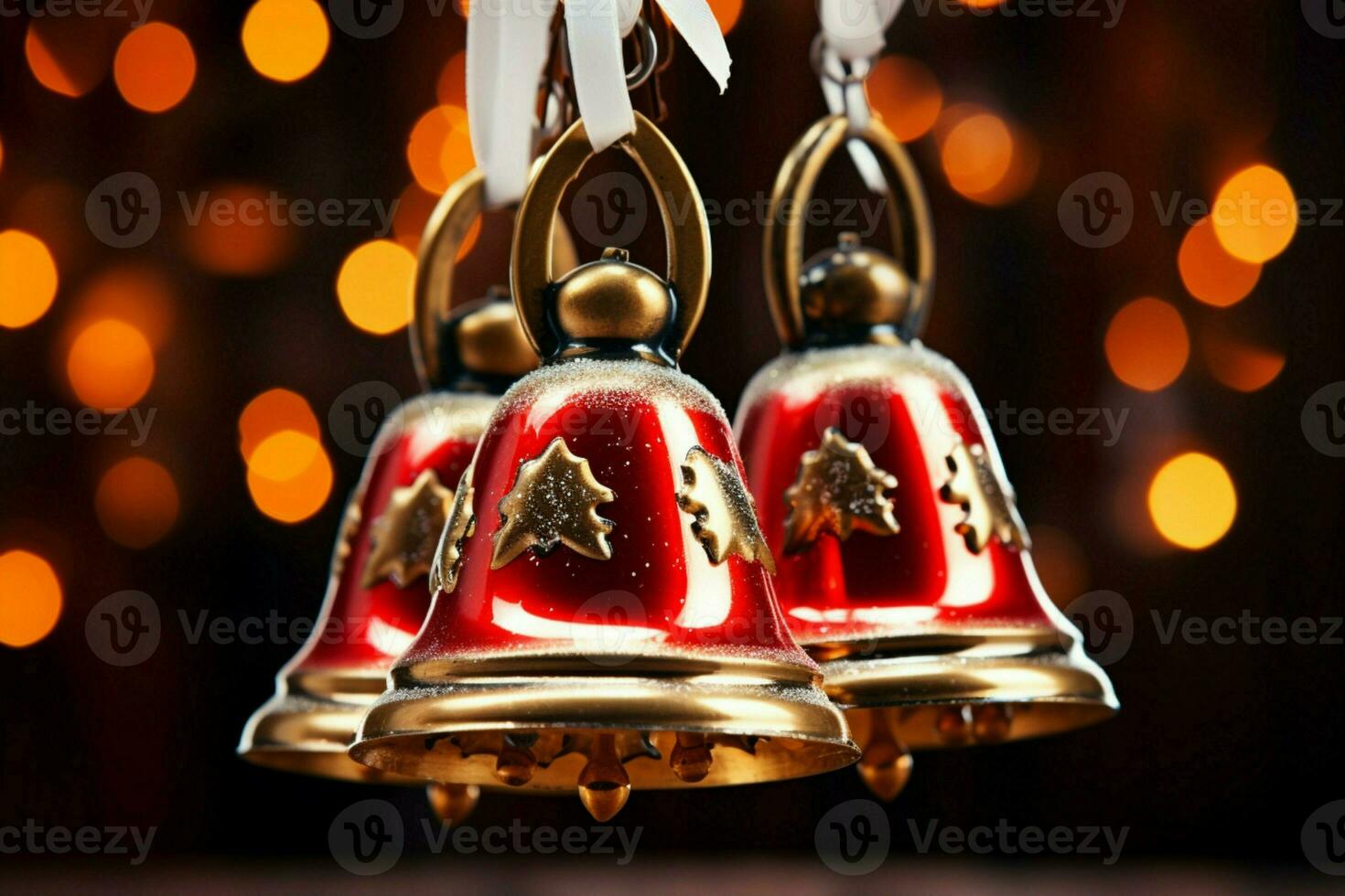 AI generated Shiny Christmas bell jingle bells ringing, spreading holiday cheer with festive joy AI Generated photo