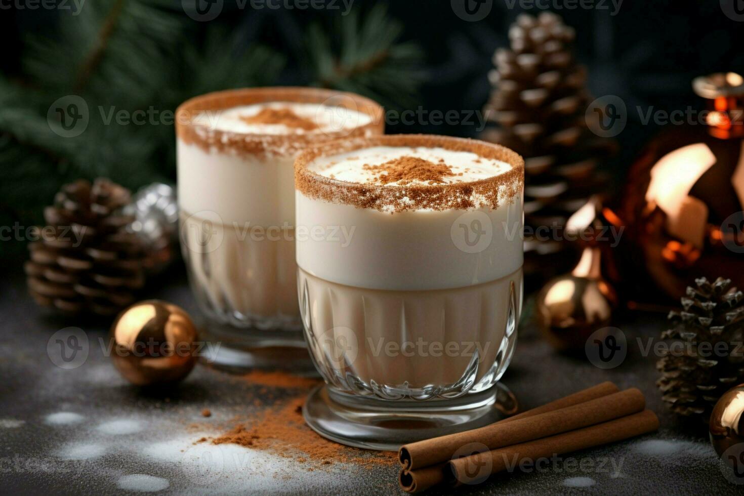 AI generated Classic hot chocolate rich warmth and creamy eggnog festive holiday Christmas  AI Generated photo