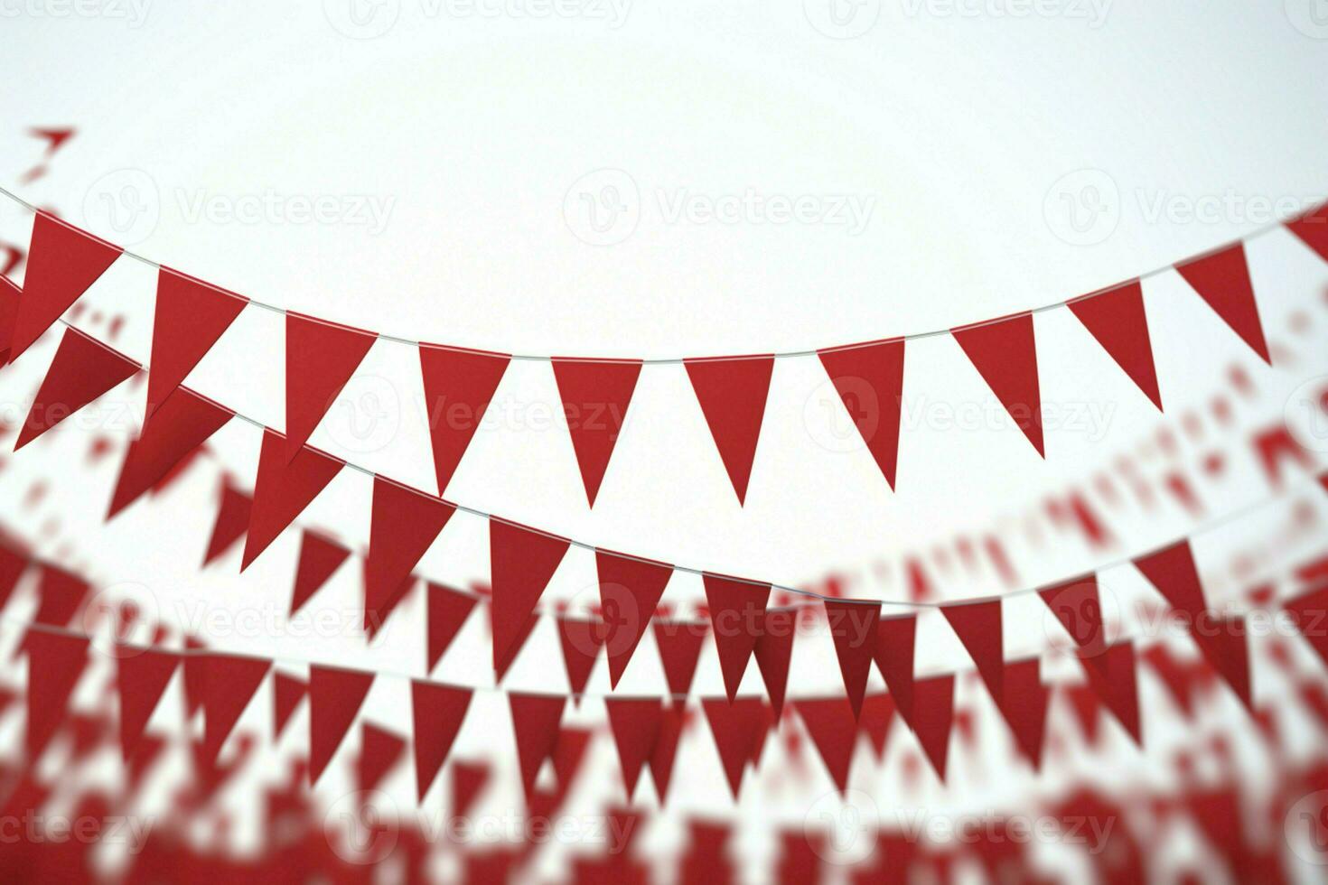 AI generated Vibrant red and white bunting festively hanging with triangular flags for celebrations. AI Generated photo