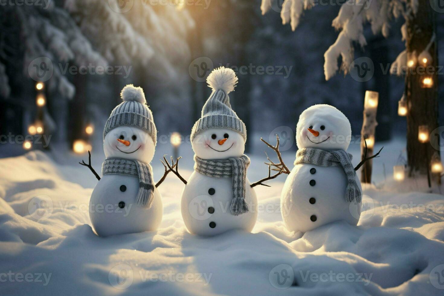 AI generated Charming snowman heralds Christmas celebration holiday cheer AI Generated photo