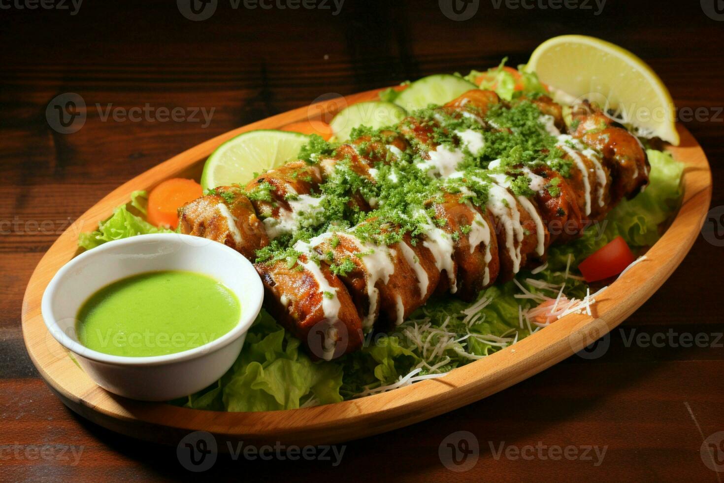 Juicy skewered seekh kababs a mouthwatering blend of spices and grilled goodness AI Generated photo