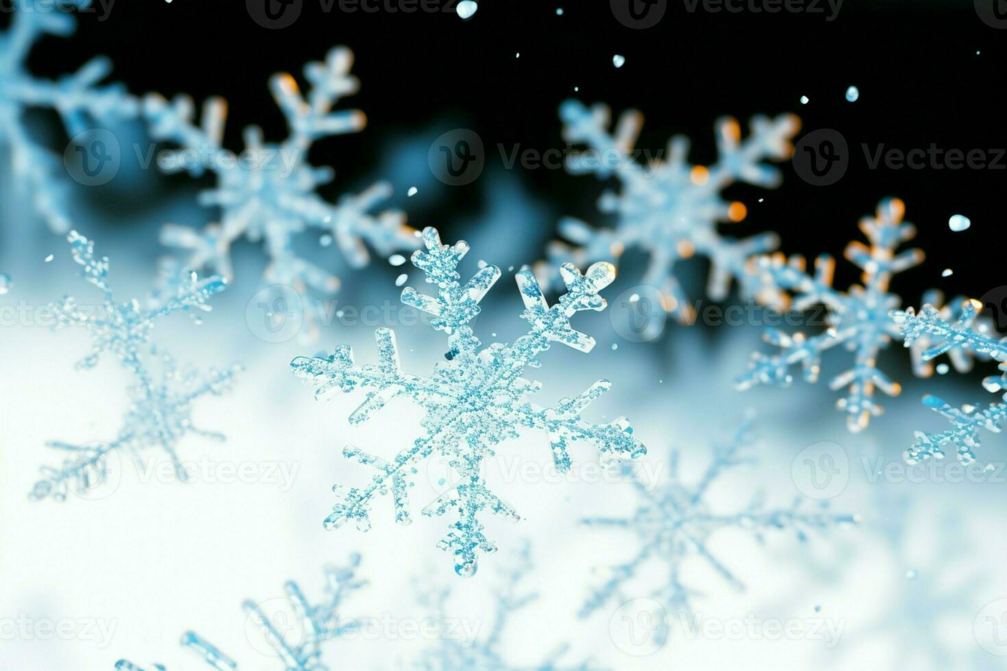 AI generated snowflakes gracefully decorating a winter wonderland Christmas snow light background AI Generated photo