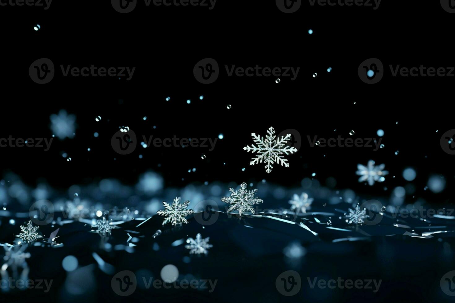 AI generated snowflakes gracefully decorating a winter wonderland Christmas snow light background AI Generated photo