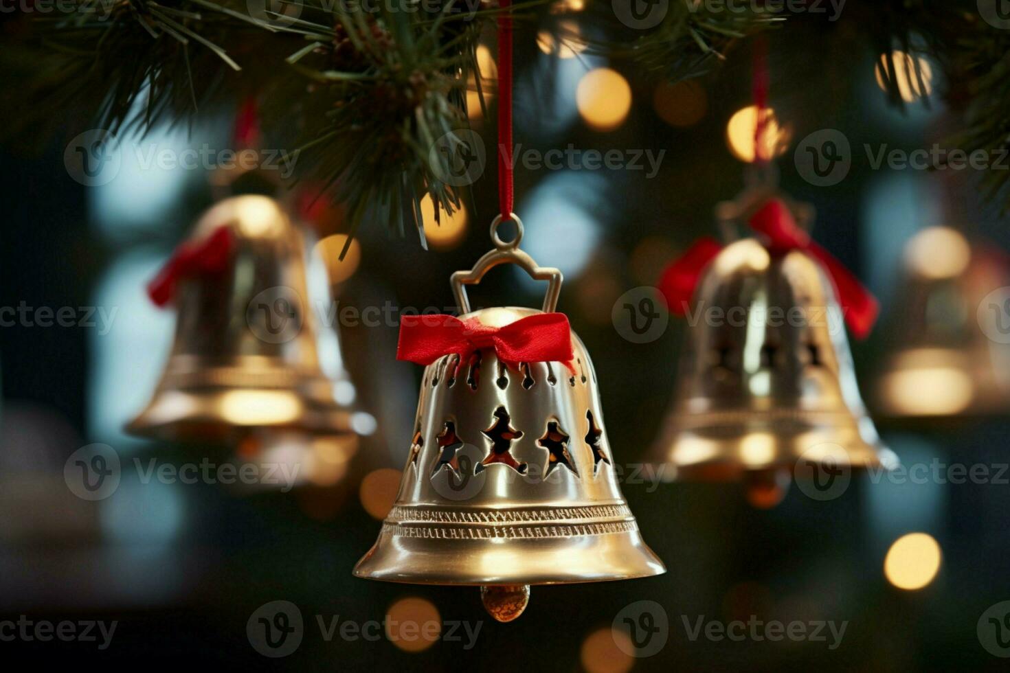 AI generated Shiny Christmas bell jingle bells ringing, spreading holiday cheer with festive joy AI Generated photo