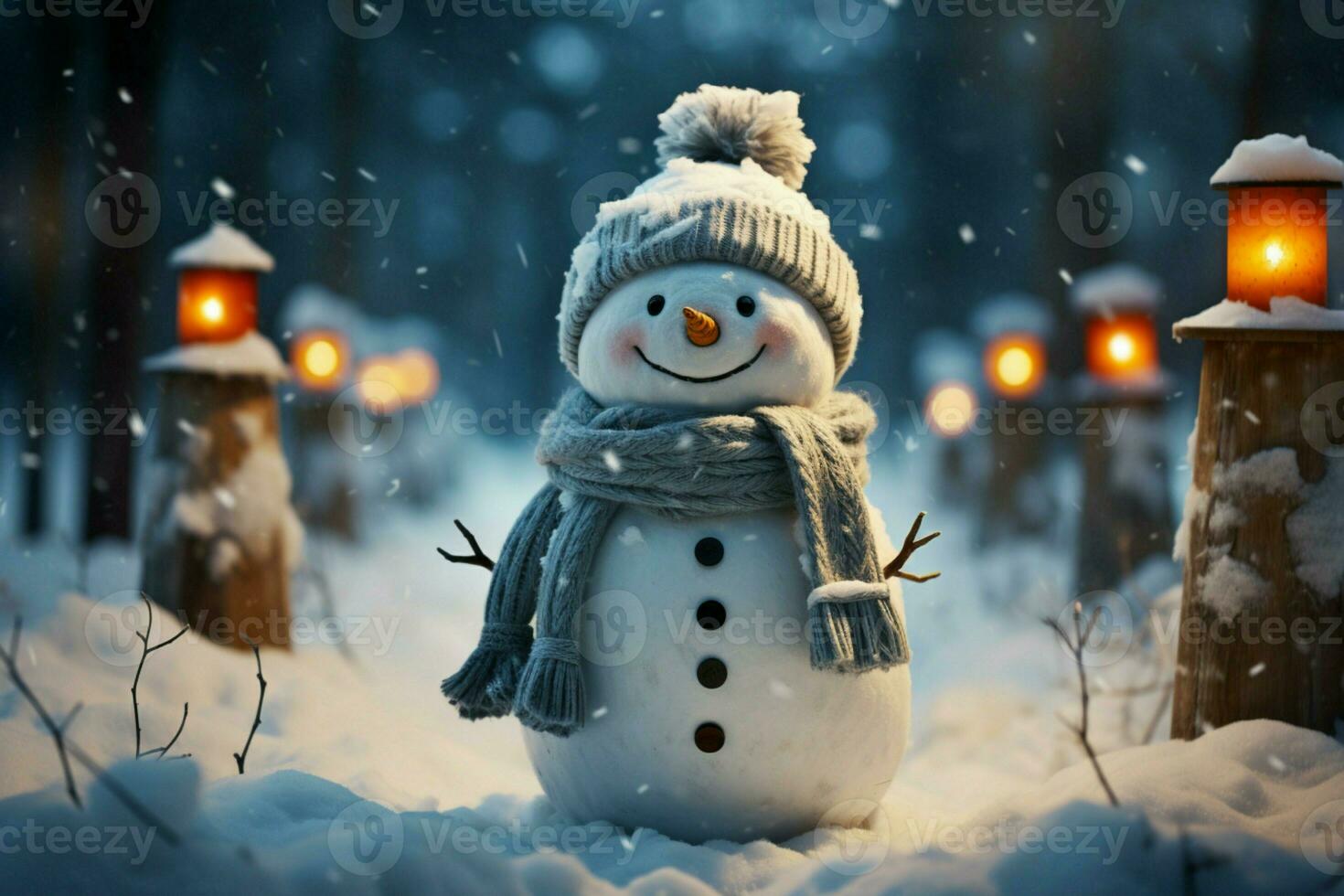 AI generated Charming snowman heralds Christmas celebration holiday cheer AI Generated photo