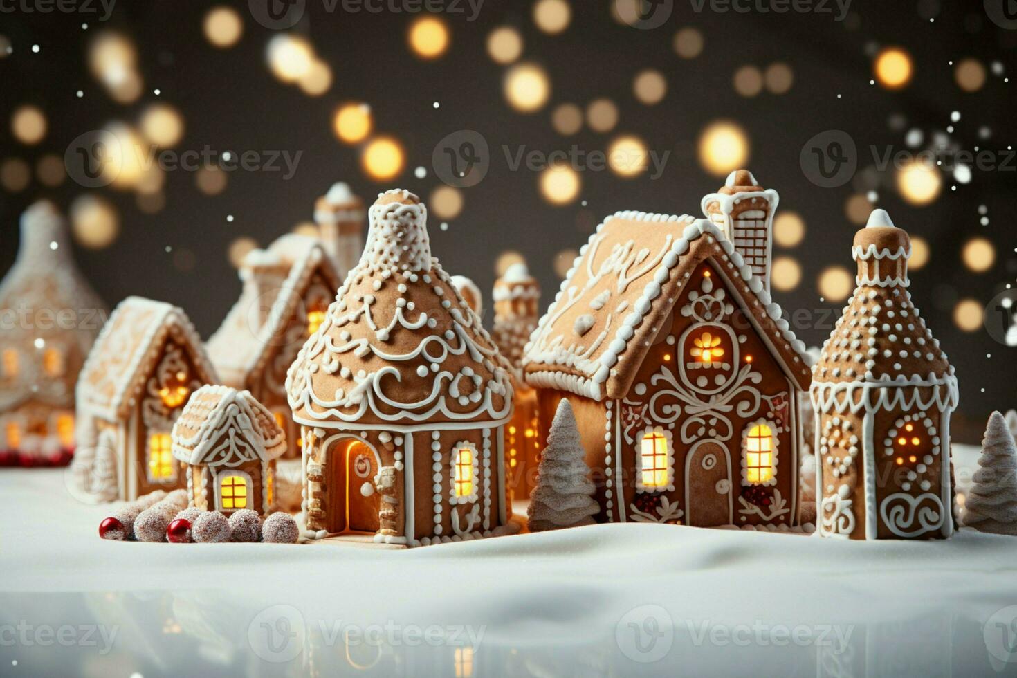 ai generado Navidad pan de jengibre casa mágico hada cuento castillo en Nevado invierno de azucarado Sueños ai generado foto