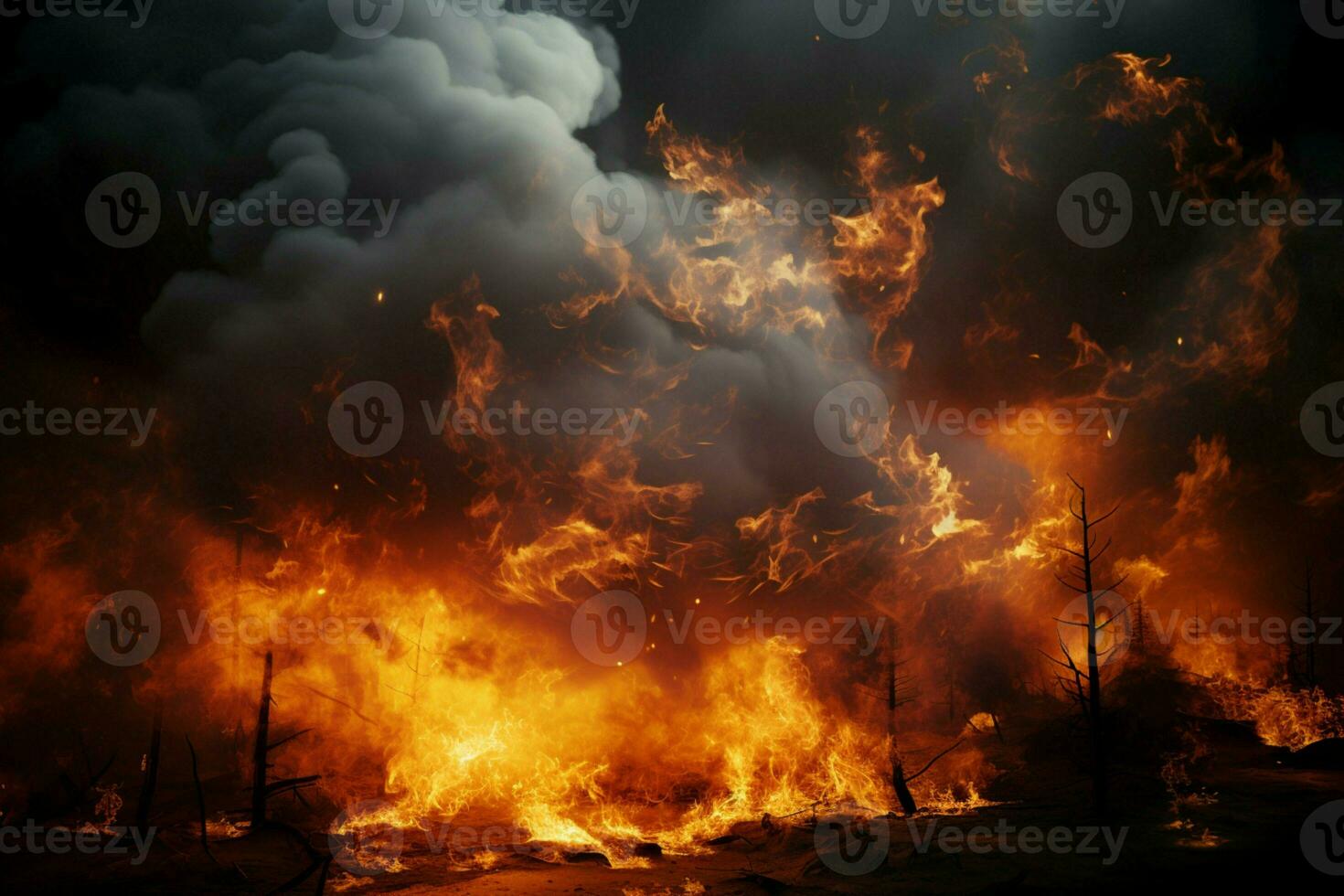 wildfire forest fire Engulfs Woods Fire Spreads Wildly AI Generated photo