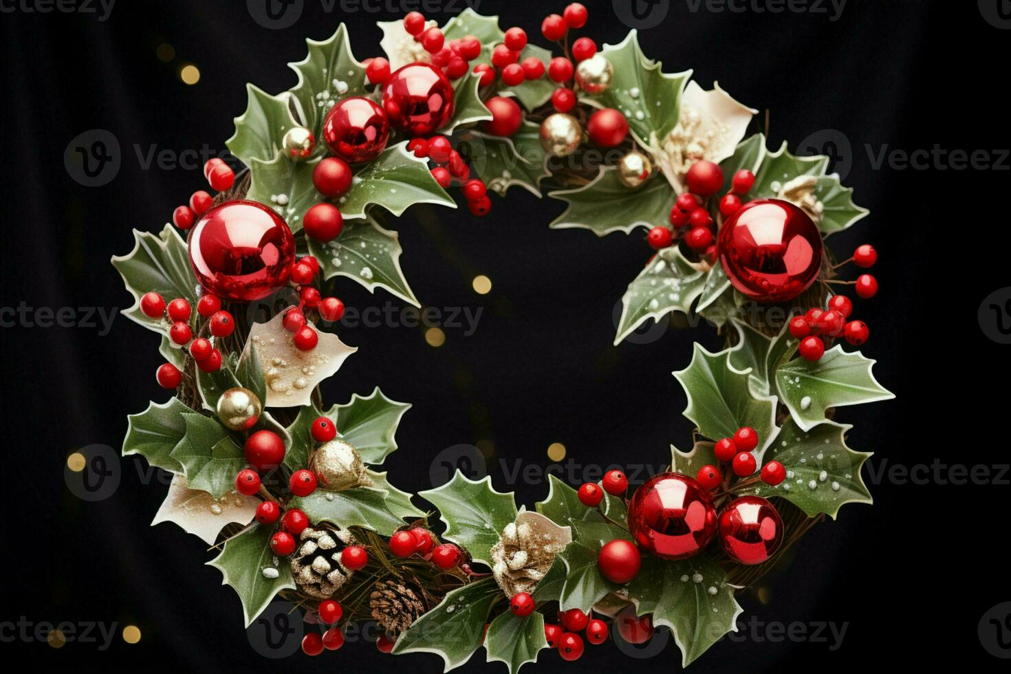 AI generated Rustic Christmas wreath ornaments a beacon of yuletide charm AI Generated photo