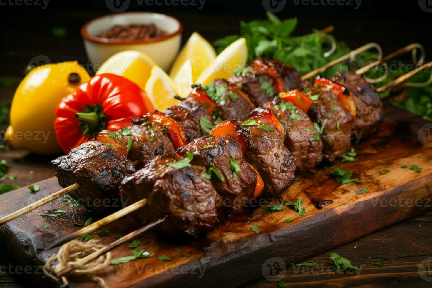 Juicy skewered seekh kababs a mouthwatering blend of spices and grilled goodness AI Generated photo