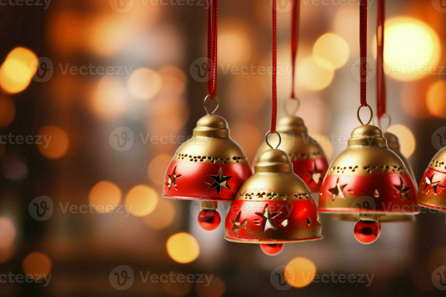 AI generated Shiny Christmas bell jingle bells ringing, spreading holiday cheer with festive joy AI Generated photo