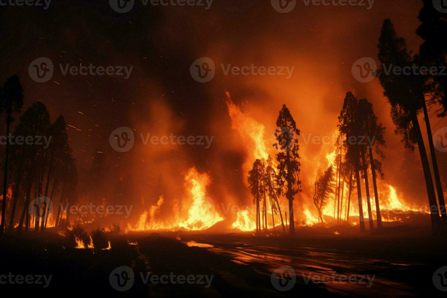 wildfire forest fire Engulfs Woods Fire Spreads Wildly AI Generated photo