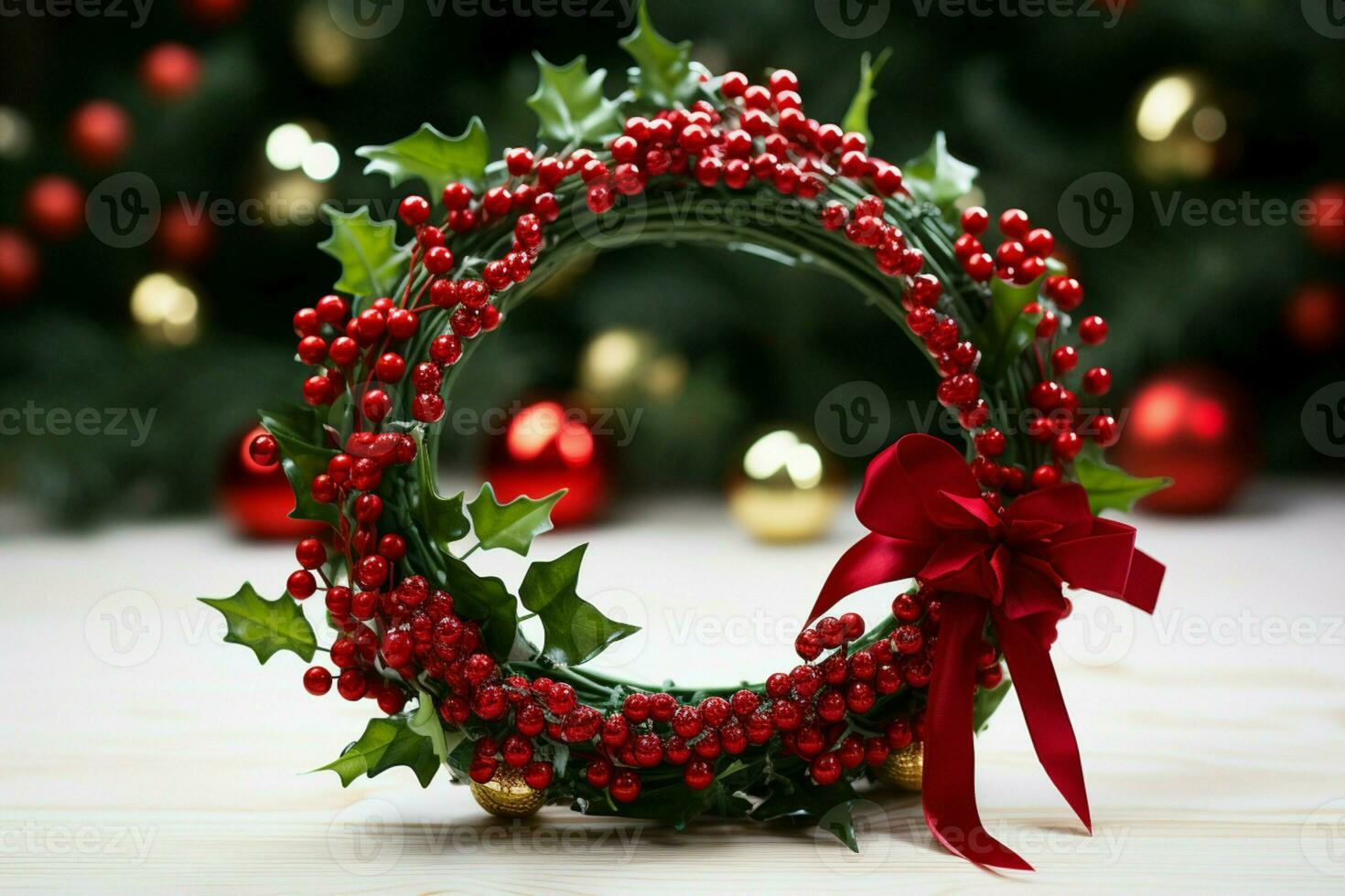 AI generated Rustic Christmas wreath ornaments a beacon of yuletide charm AI Generated photo