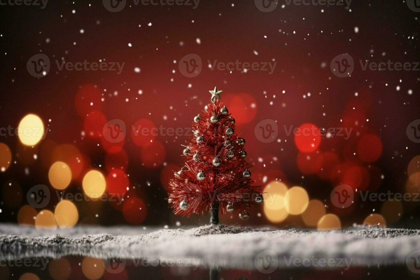 AI generated Magical holiday Christmas backdrop a sparkling tree and bokeh lights on red  AI Generated photo