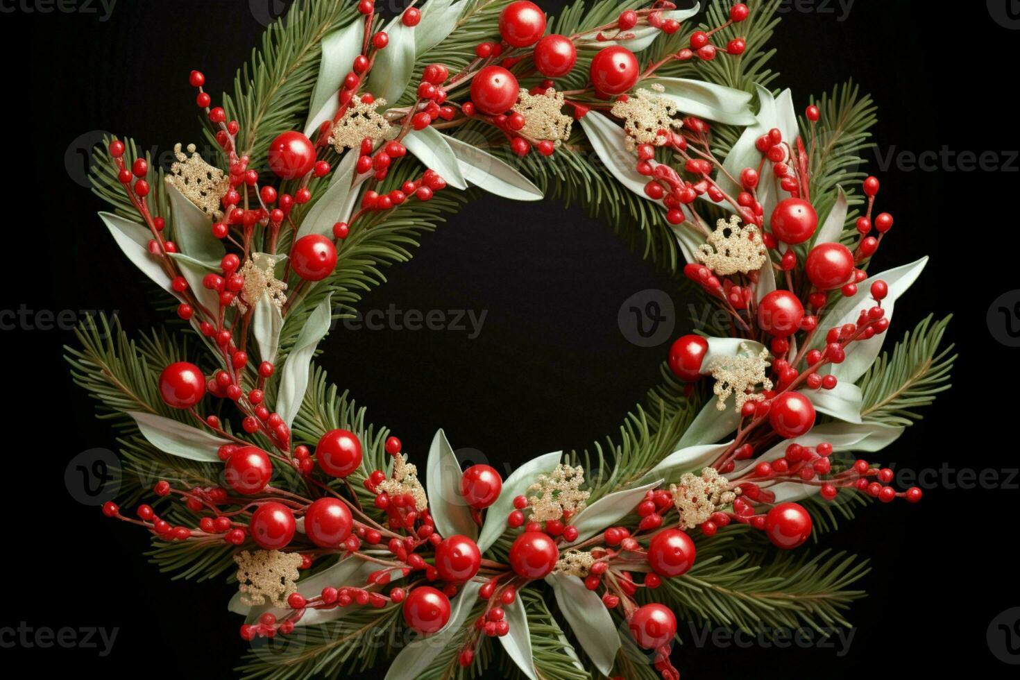 AI generated Rustic Christmas wreath ornaments a beacon of yuletide charm AI Generated photo