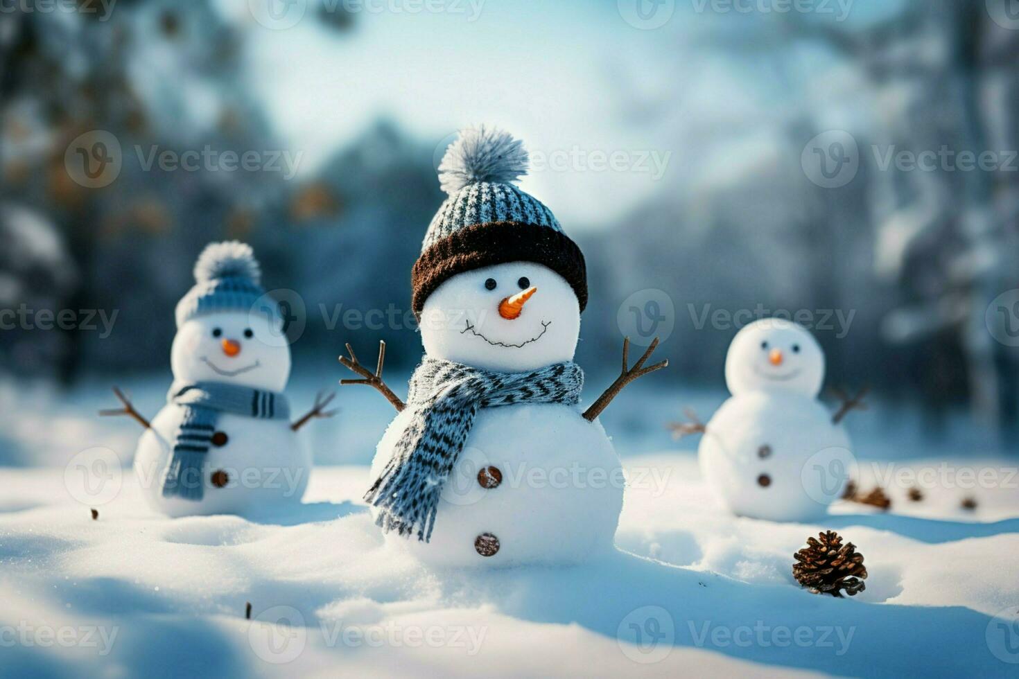 AI generated Charming snowman heralds Christmas celebration holiday cheer AI Generated photo