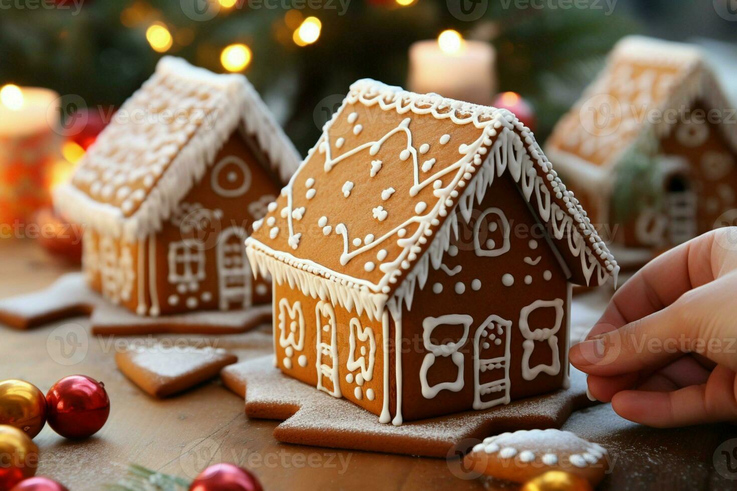 ai generado Navidad pan de jengibre casa mágico hada cuento castillo en Nevado invierno de azucarado Sueños ai generado foto