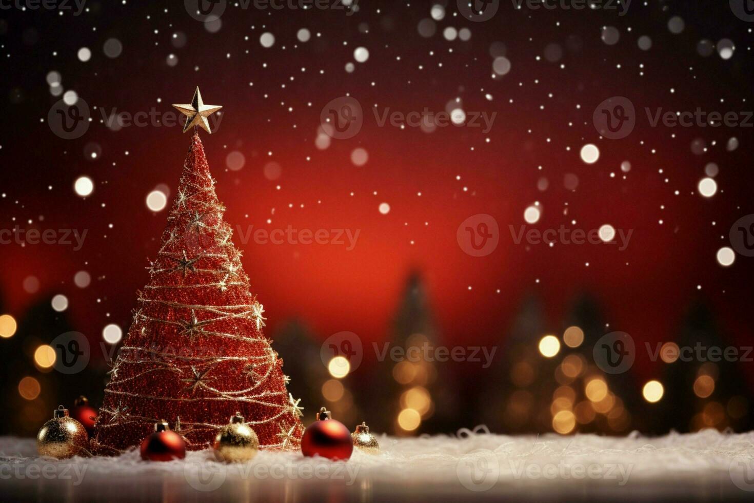 AI generated Magical holiday Christmas backdrop a sparkling tree and bokeh lights on red  AI Generated photo