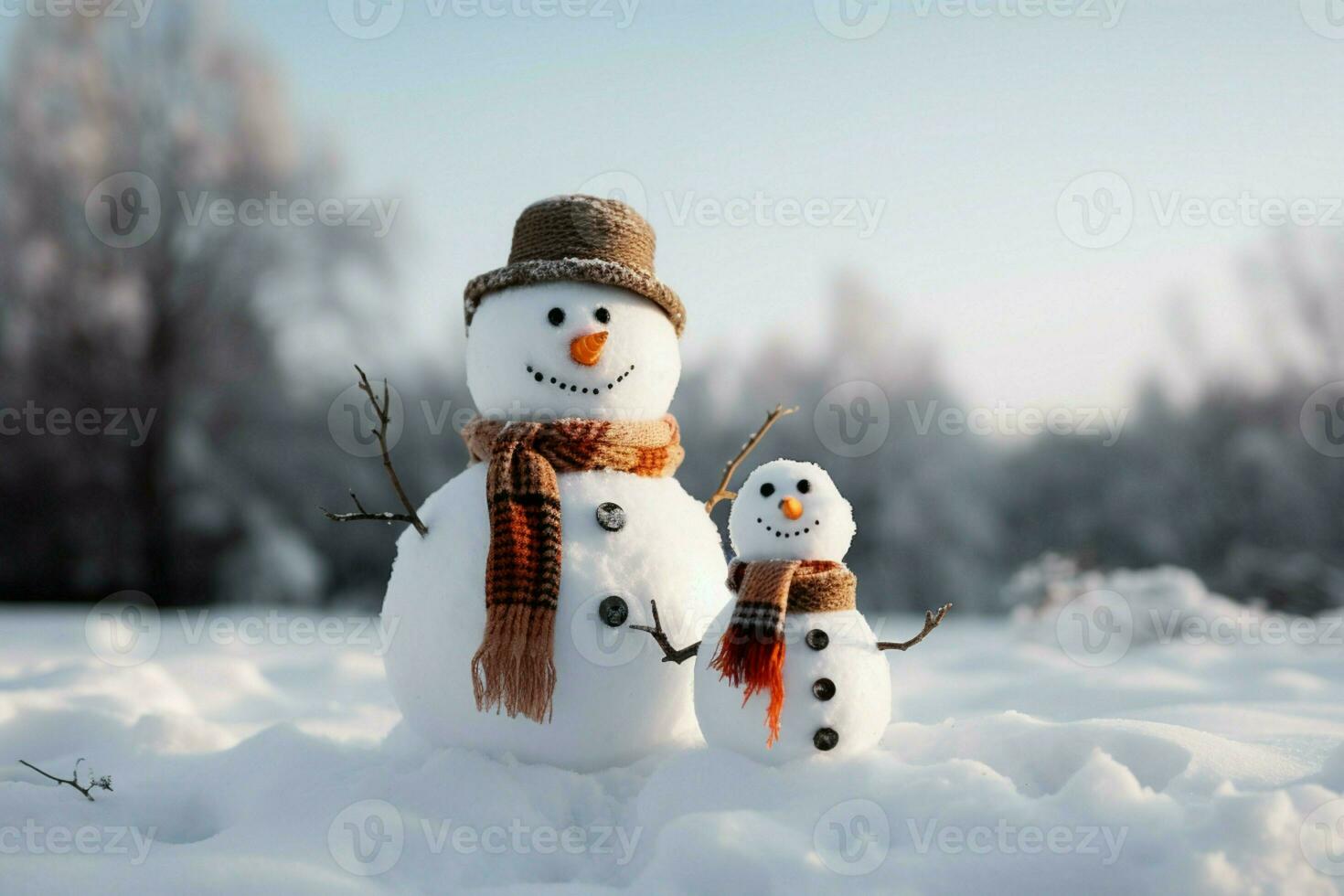 AI generated Charming snowman heralds Christmas celebration holiday cheer AI Generated photo