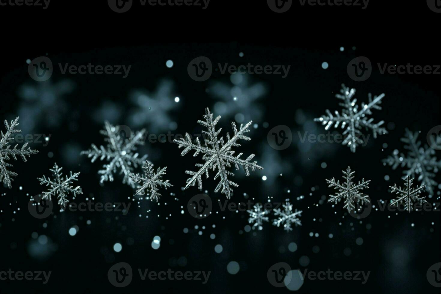 AI generated snowflakes gracefully decorating a winter wonderland Christmas snow light background AI Generated photo