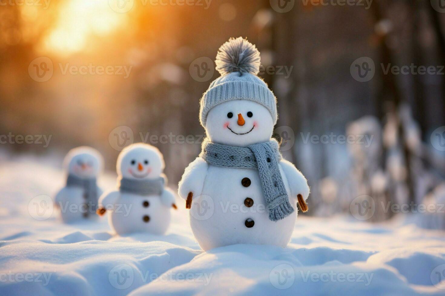 AI generated Charming snowman heralds Christmas celebration holiday cheer AI Generated photo