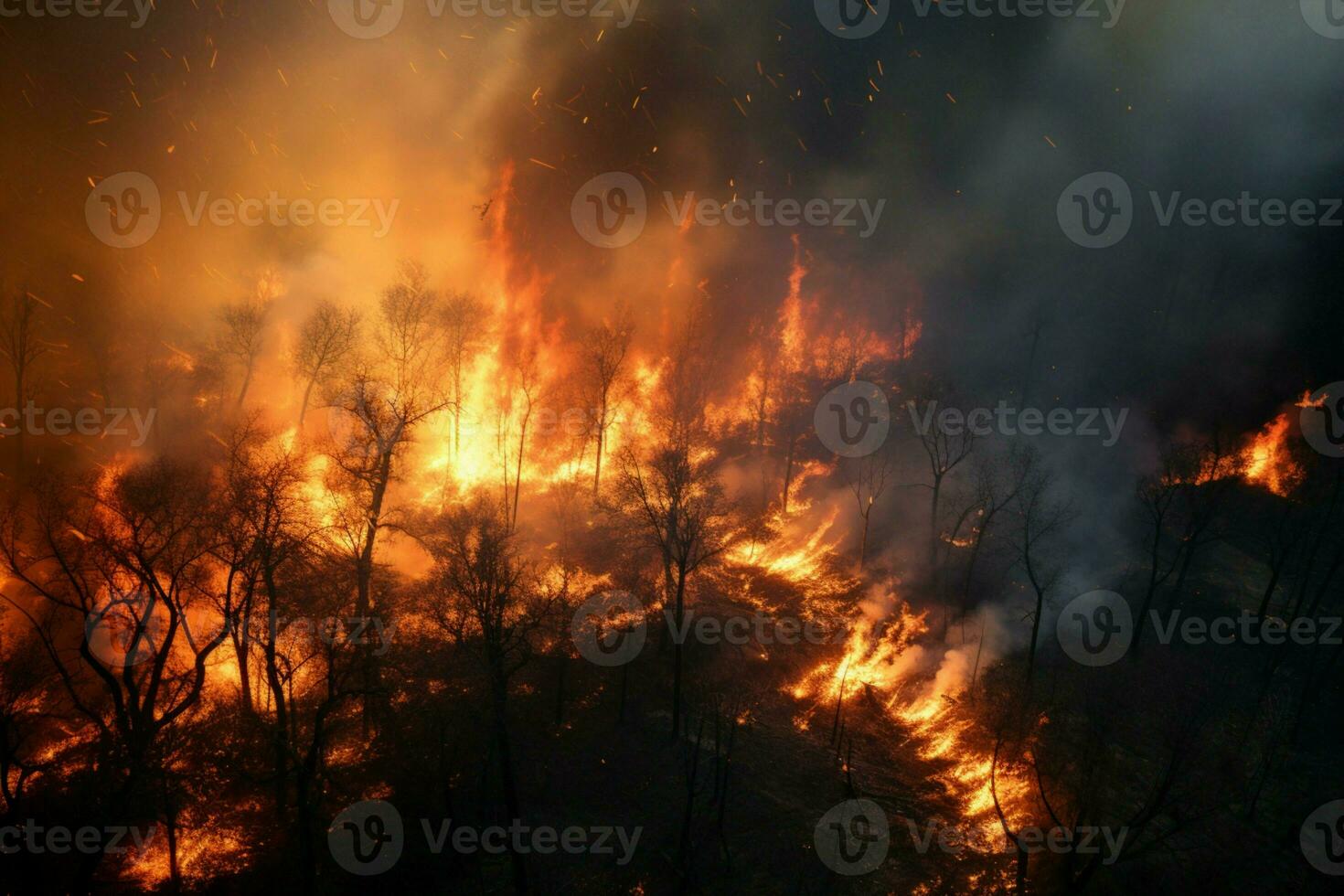 wildfire forest fire Engulfs Woods Fire Spreads Wildly AI Generated photo