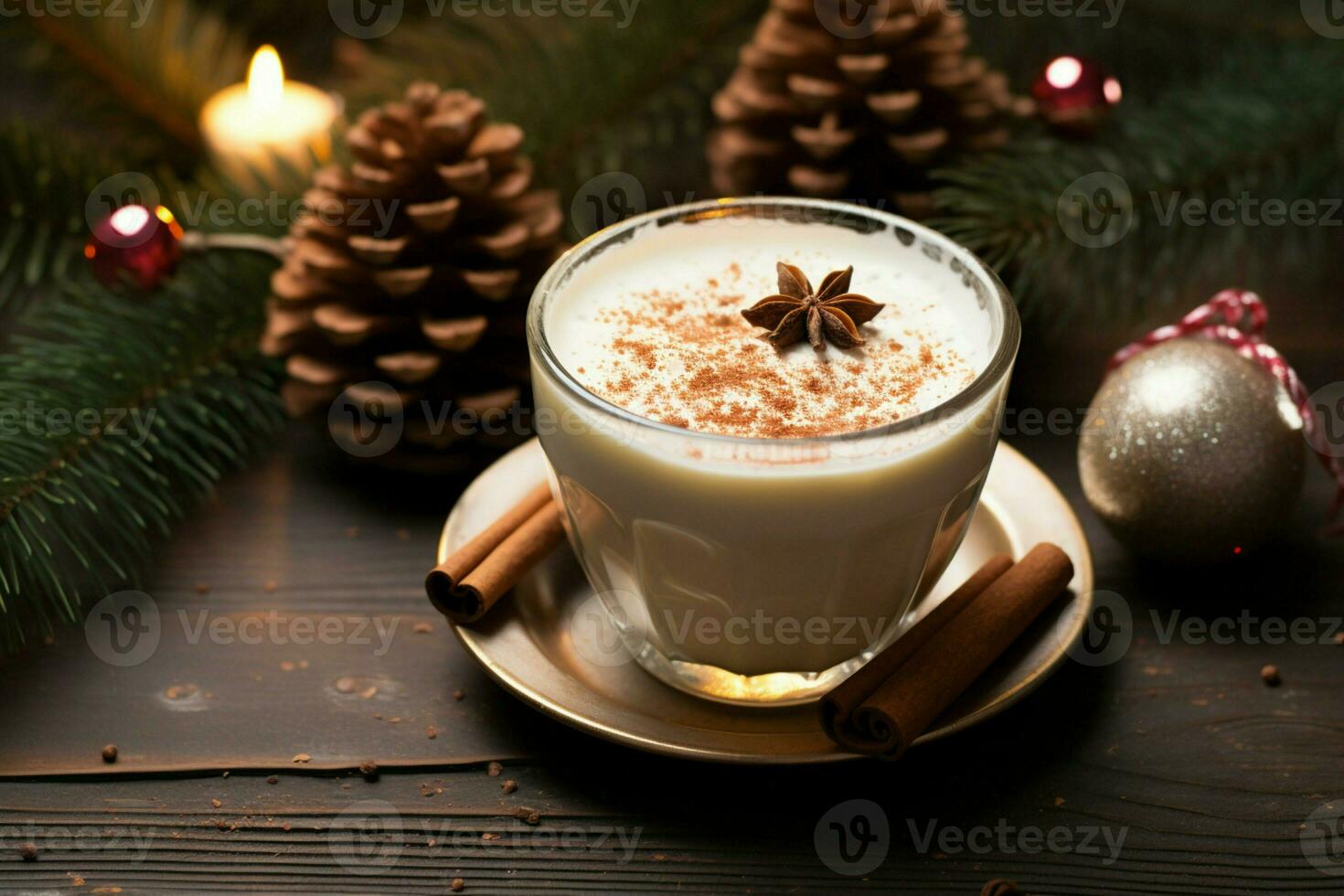 AI generated Classic hot chocolate rich warmth and creamy eggnog festive holiday Christmas  AI Generated photo