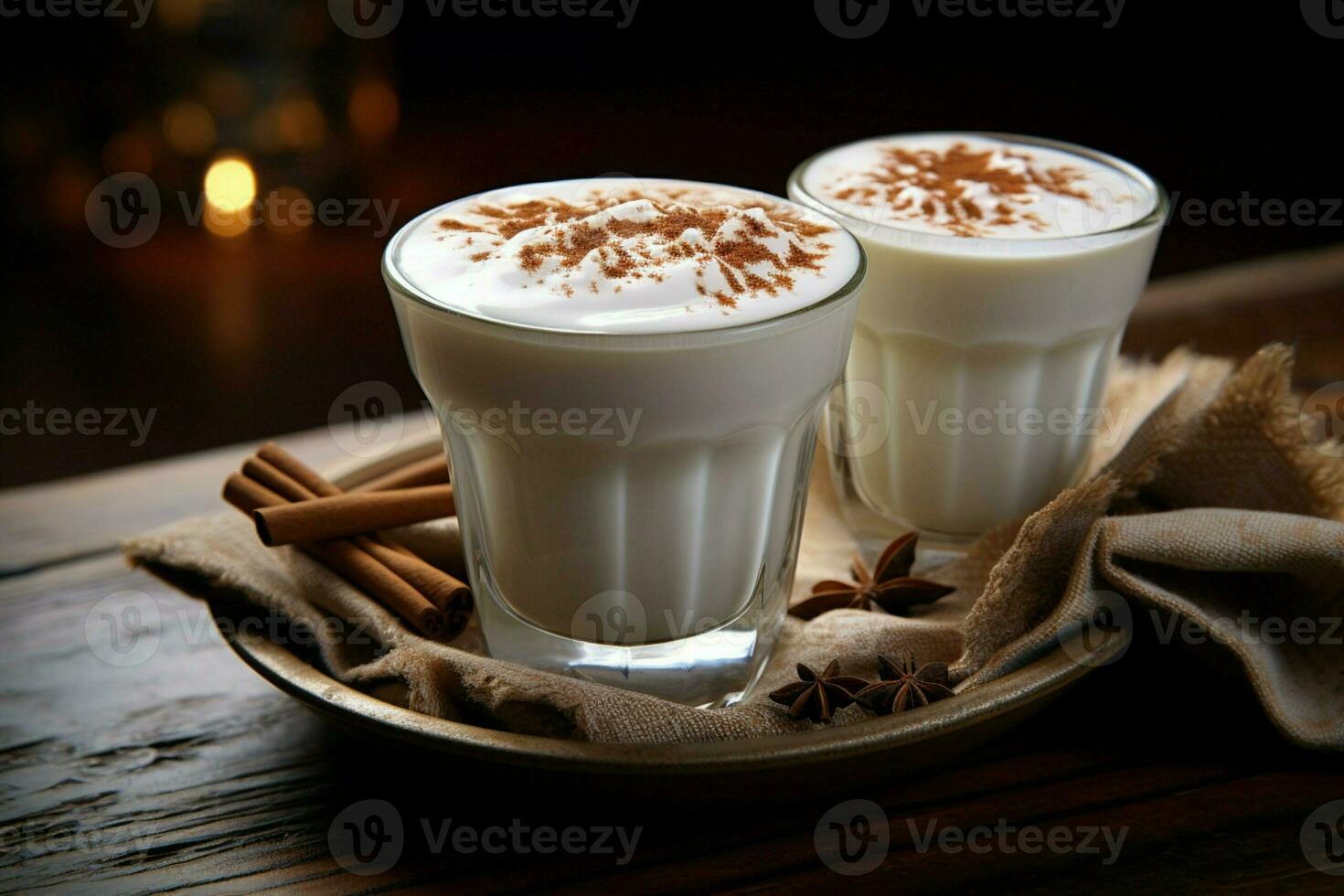 AI generated Classic hot chocolate rich warmth and creamy eggnog festive holiday Christmas  AI Generated photo