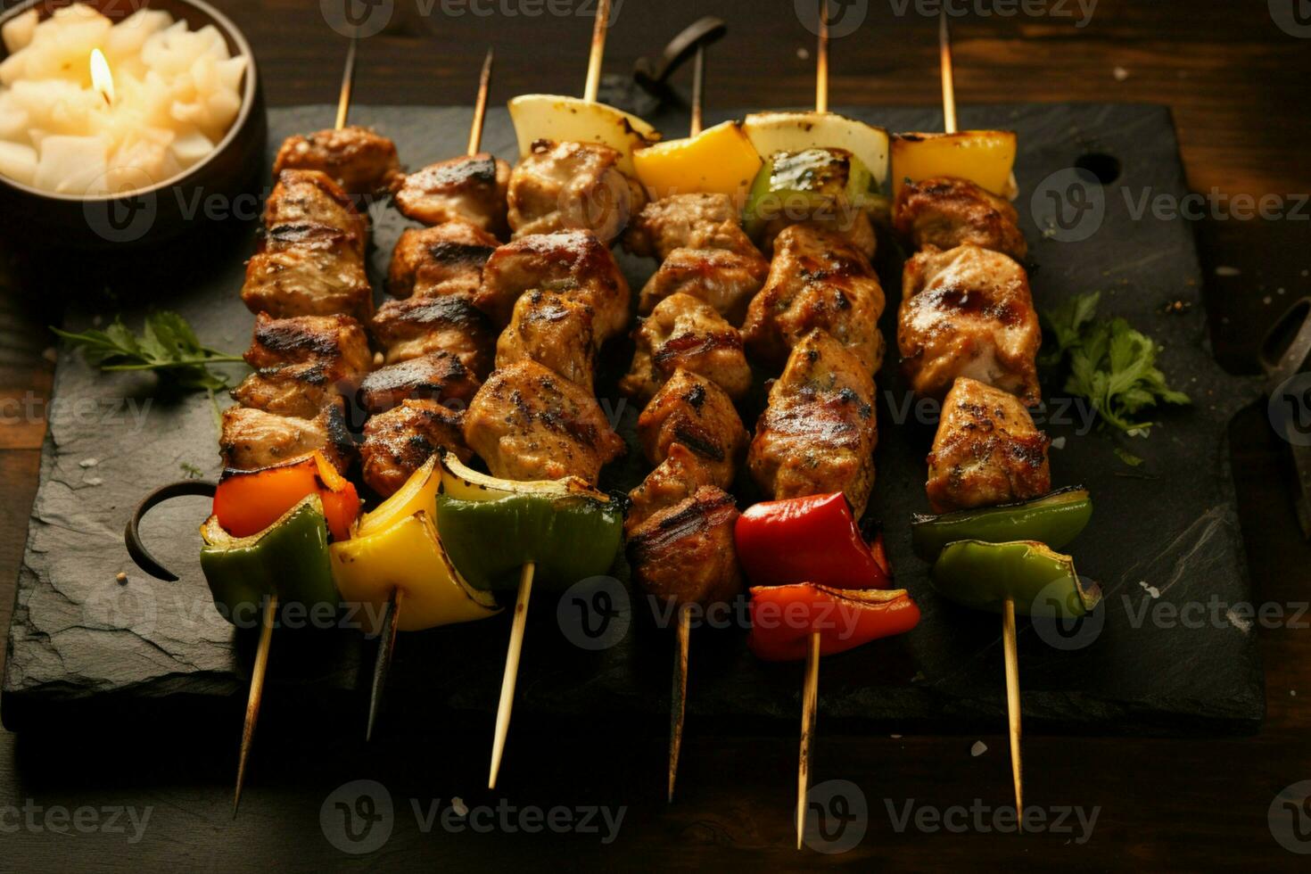 Juicy skewered seekh kababs a mouthwatering blend of spices and grilled goodness AI Generated photo