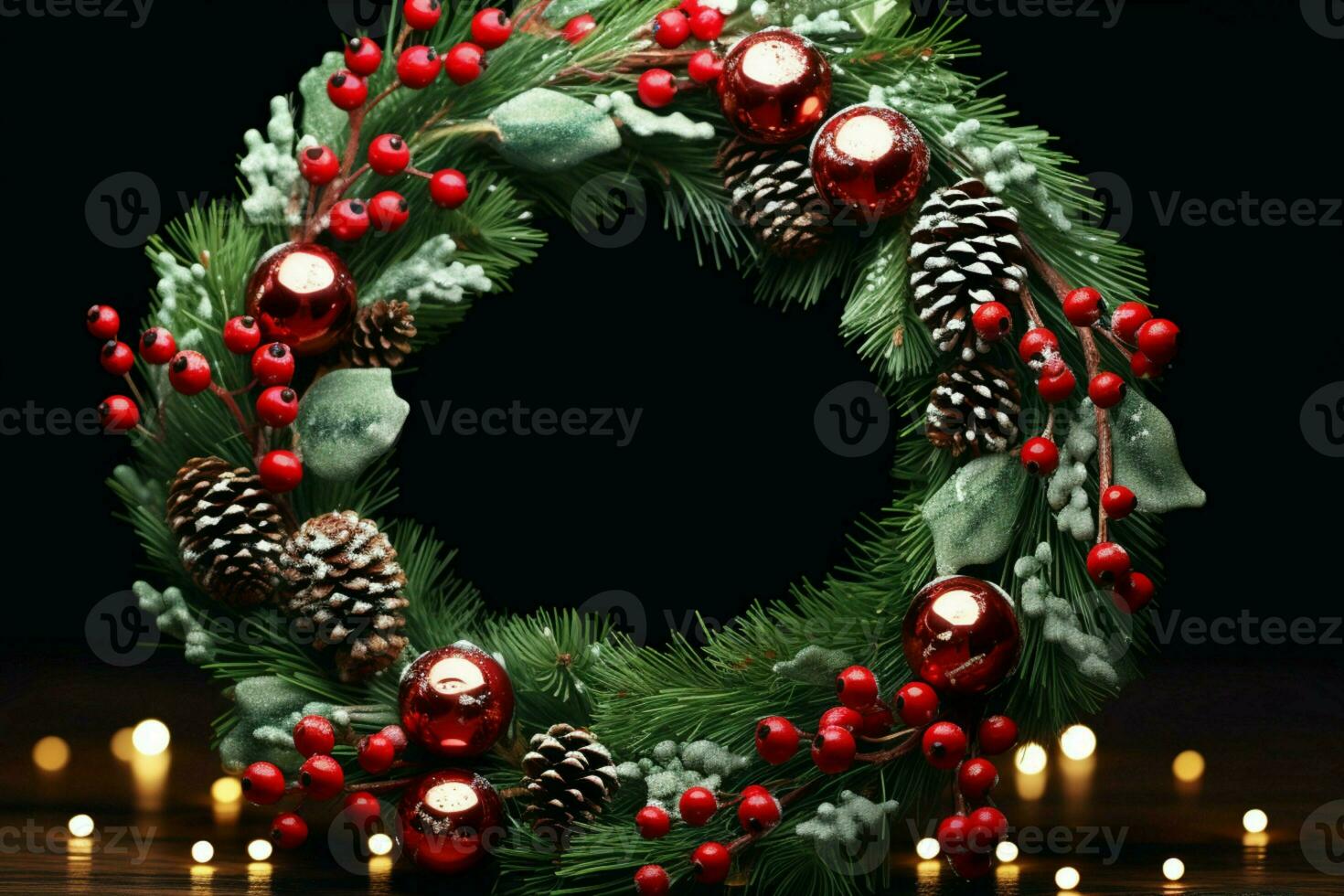 AI generated Rustic Christmas wreath ornaments a beacon of yuletide charm AI Generated photo