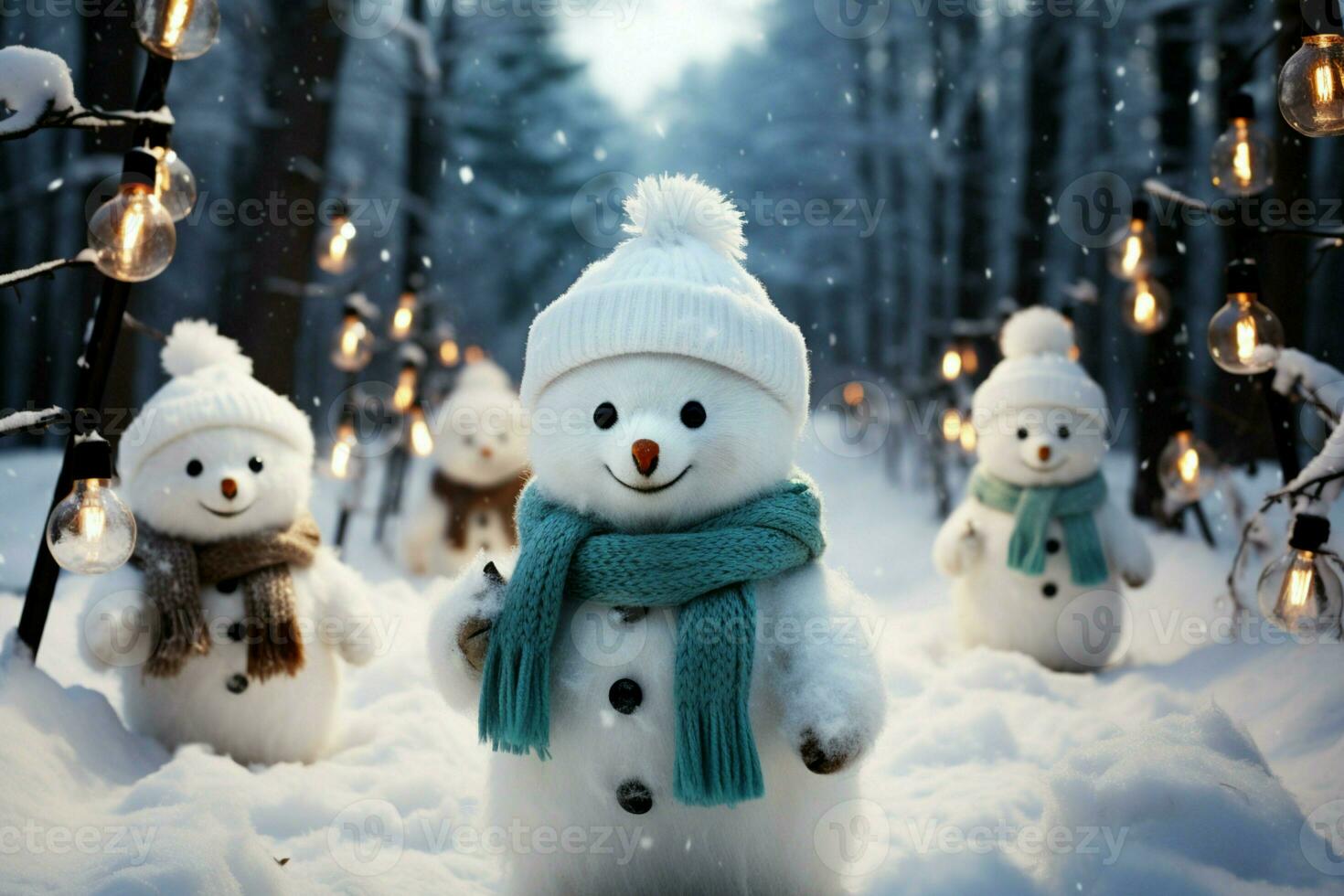 AI generated Charming snowman heralds Christmas celebration holiday cheer AI Generated photo