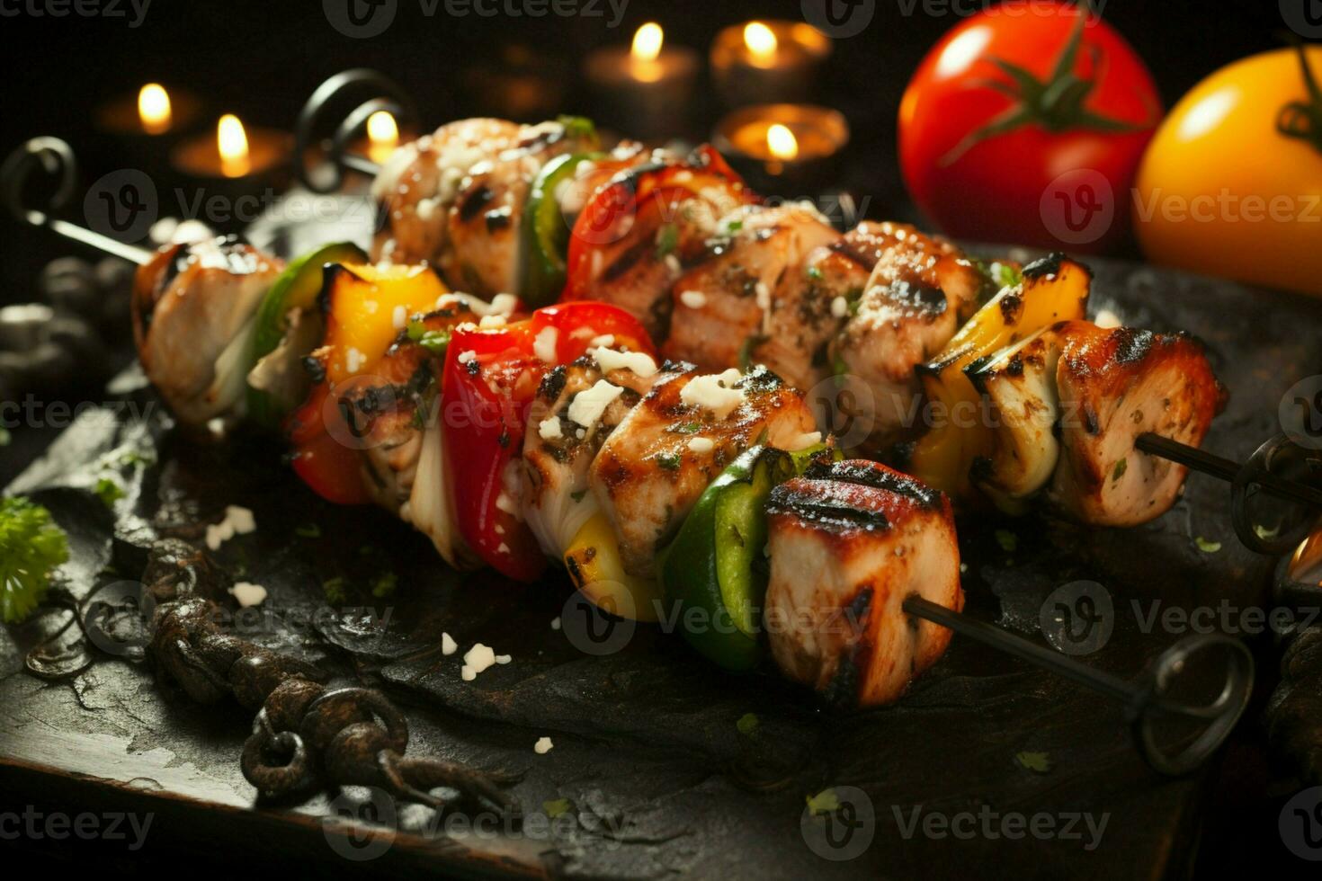 Juicy skewered seekh kababs a mouthwatering blend of spices and grilled goodness AI Generated photo