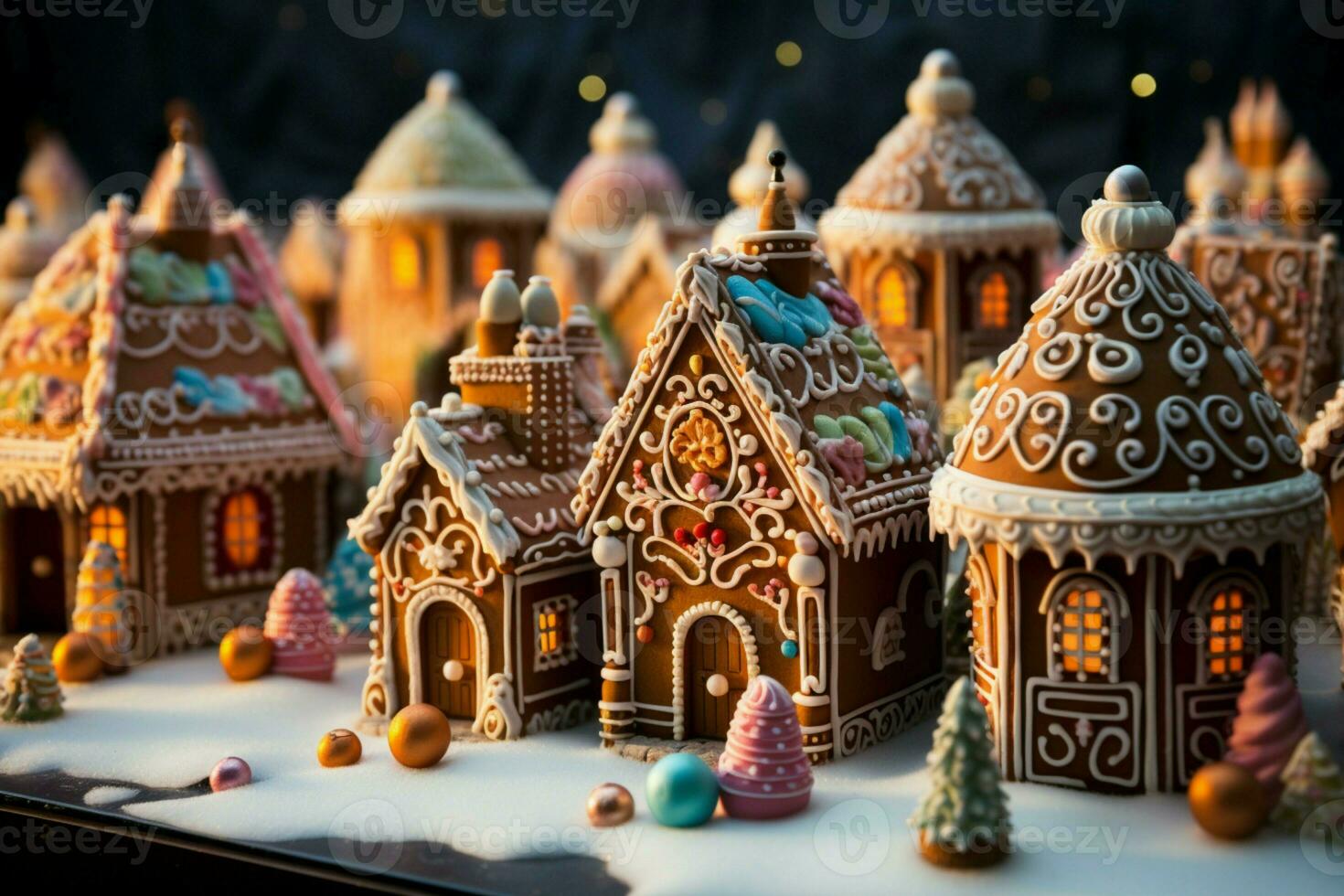 ai generado Navidad pan de jengibre casa mágico hada cuento castillo en Nevado invierno de azucarado Sueños ai generado foto