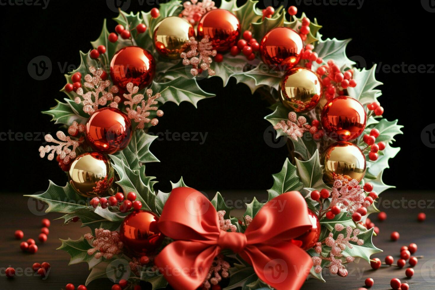 AI generated Rustic Christmas wreath ornaments a beacon of yuletide charm AI Generated photo