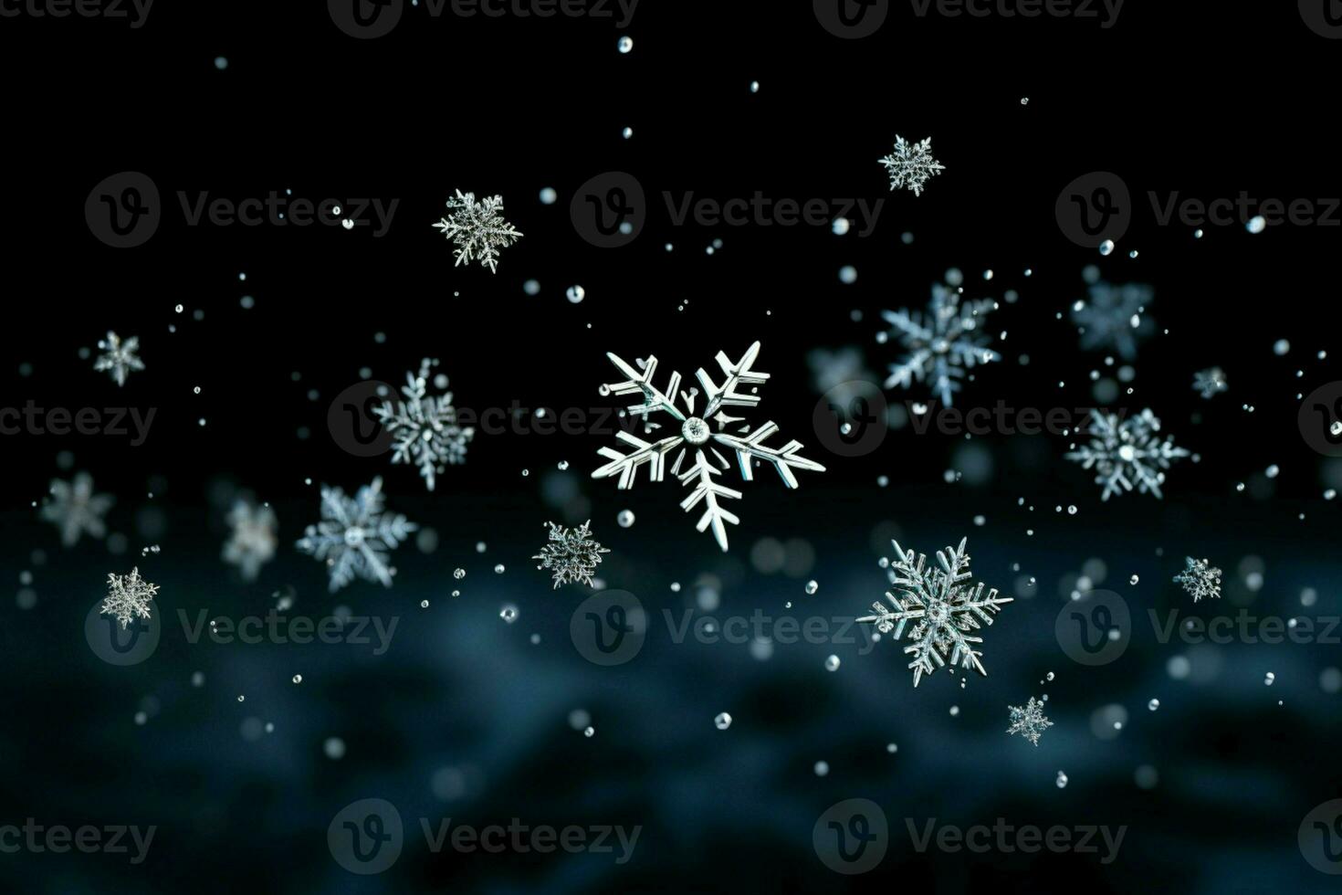 AI generated snowflakes gracefully decorating a winter wonderland Christmas snow light background AI Generated photo