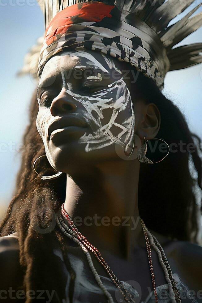 Tribal Headwear and Face Paint Profile, AI Generated photo