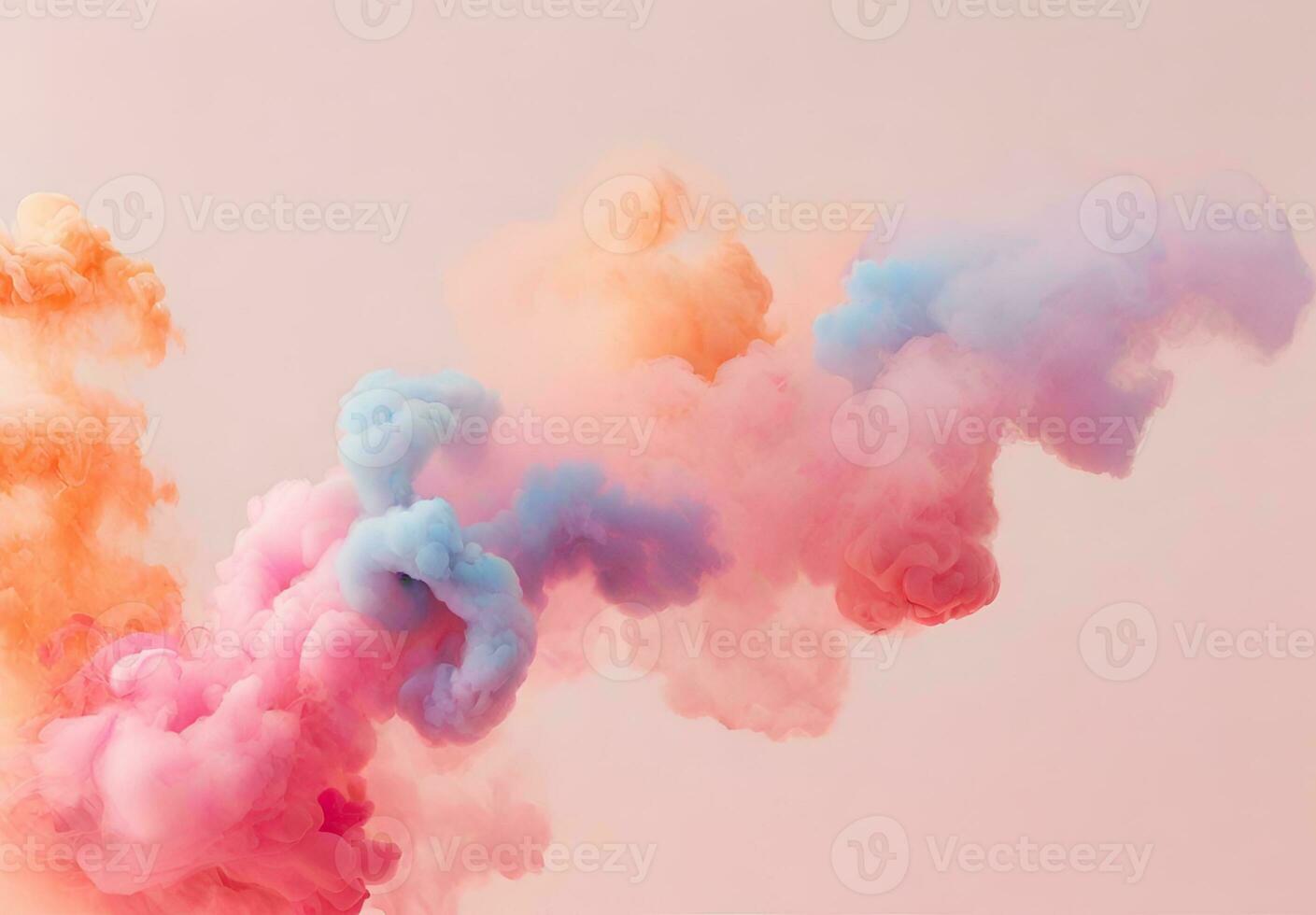 AI generated abstract figures of smoke and steam of colors on a white and pale pink background photo
